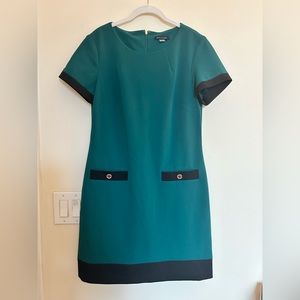 Tommy Hilfiger Teal Short Sleeve Shift Dress with Navy Trim & Gold Zip Detail